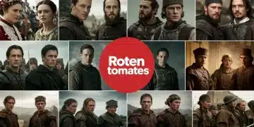 Captivating montage of historical miniseries scenes with high Rotten Tomatoes scores