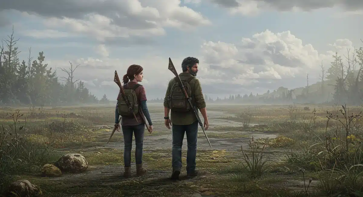 Joel and Ellie walking a desolate road, foreshadowing Season 2 challenges