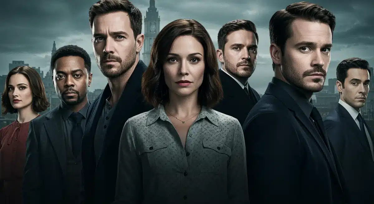 Promotional poster for a new network drama, featuring its main cast and hinting at complex character dynamics.