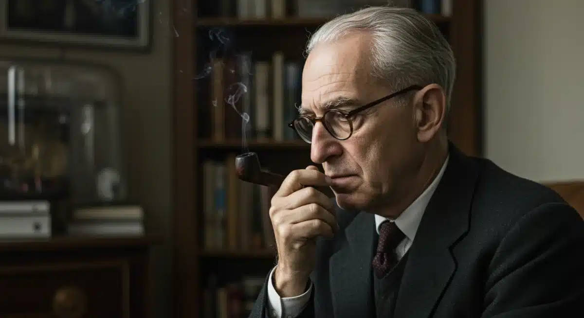 J. Robert Oppenheimer in contemplative reflection