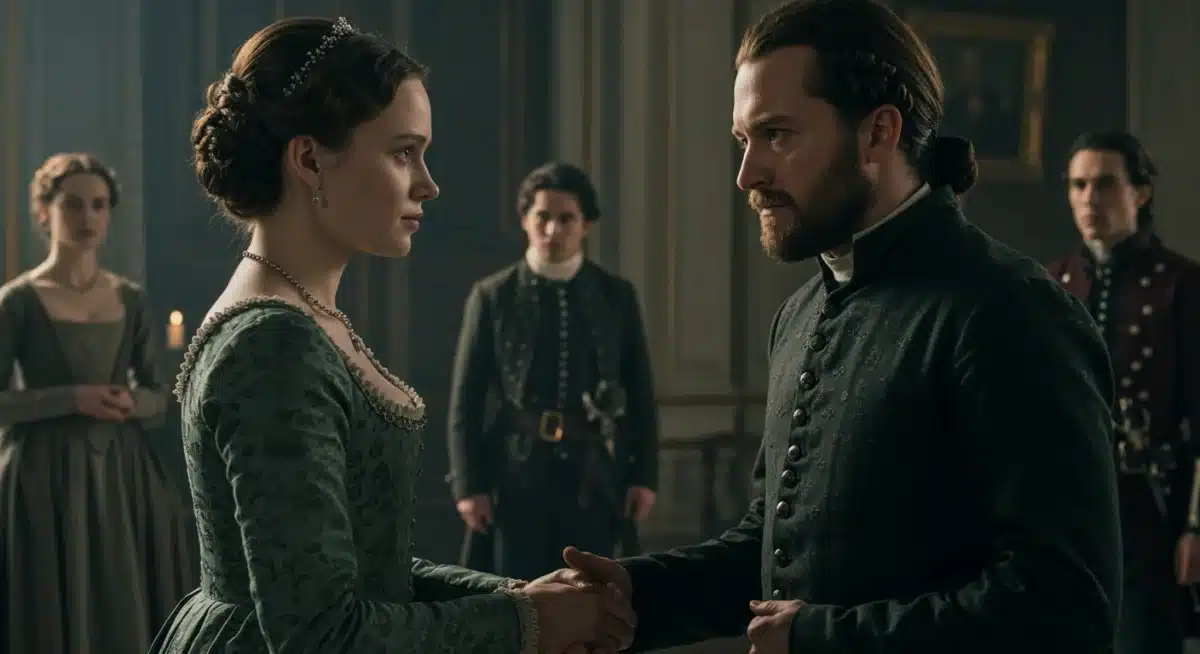 Dramatic scene from acclaimed historical miniseries portraying period accuracy