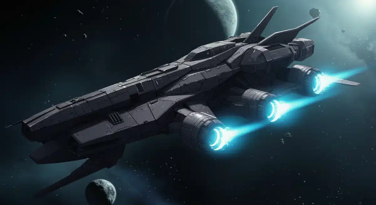 Futuristic spaceship from a new sci-fi anime, emphasizing advanced technology and space exploration.