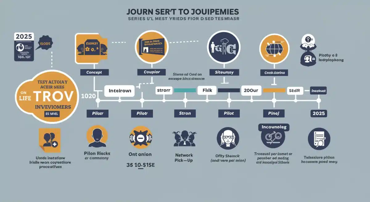 Infographic illustrating the journey of a new TV series from concept to 2025 broadcast, detailing development stages.