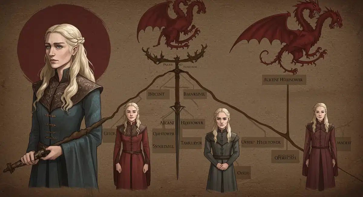 An intricate tapestry or map showing the rival factions of the Targaryen civil war, highlighting the Greens and Blacks.