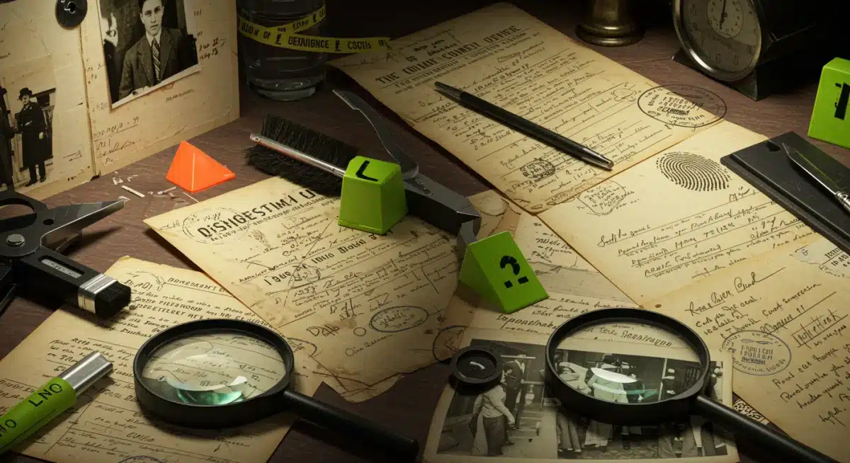 Forensic evidence and historical documents for true crime series analysis.