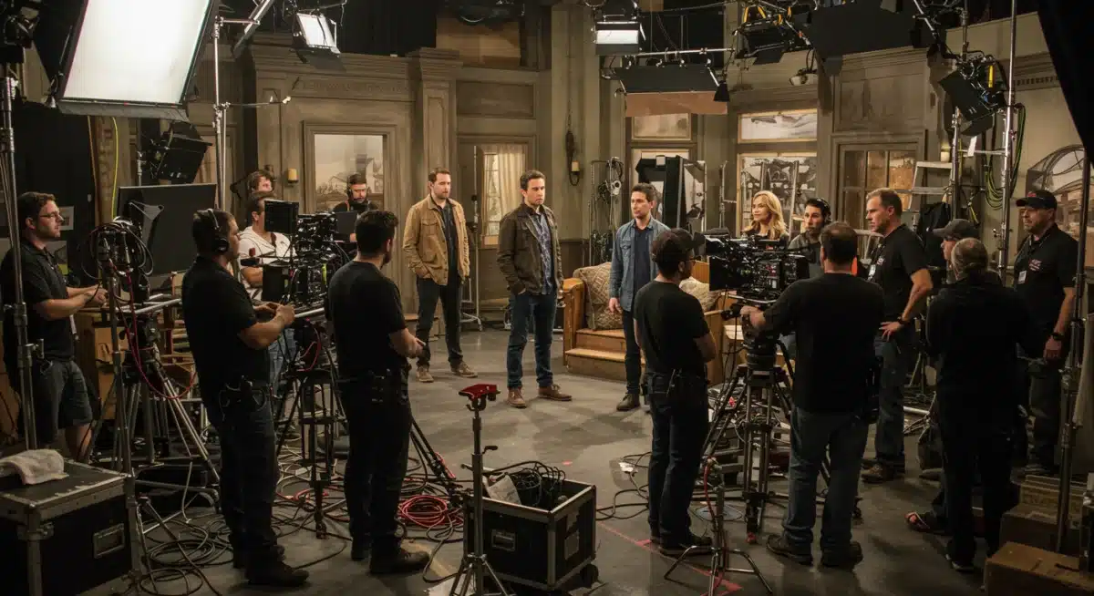 Behind-the-scenes look at a TV production set, symbolizing the making of new series for the 2025 broadcast season.