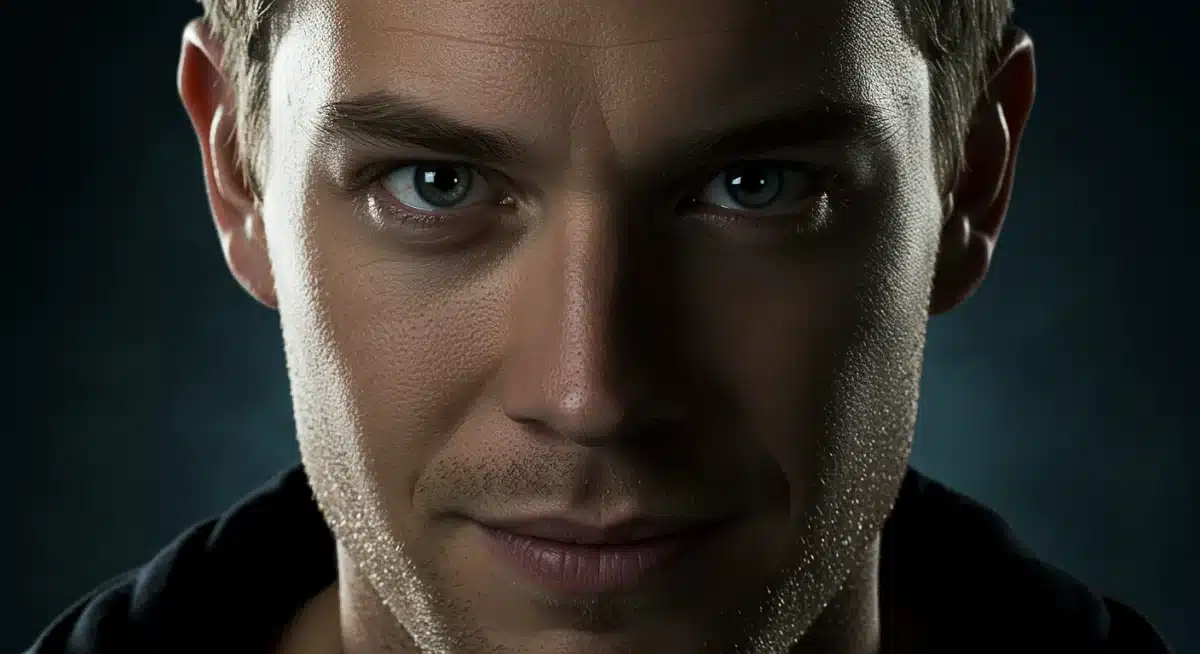 Tyler Galpin with a menacing expression, revealing his Hyde identity.