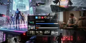 Collage dinámico de escenas de las series de streaming más esperadas de 2026, con personajes y elementos futuristas.